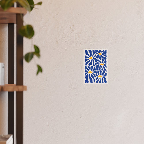 Bold Abstract Blue Daisy Botanical Floral Print