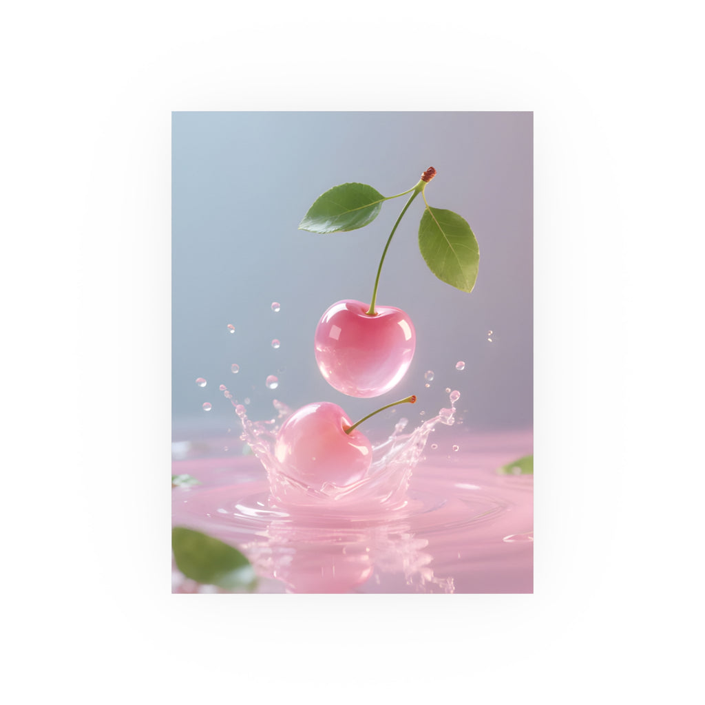 Pink Cherry Splash Art Poster — Satin or Archival Matte Wall Print