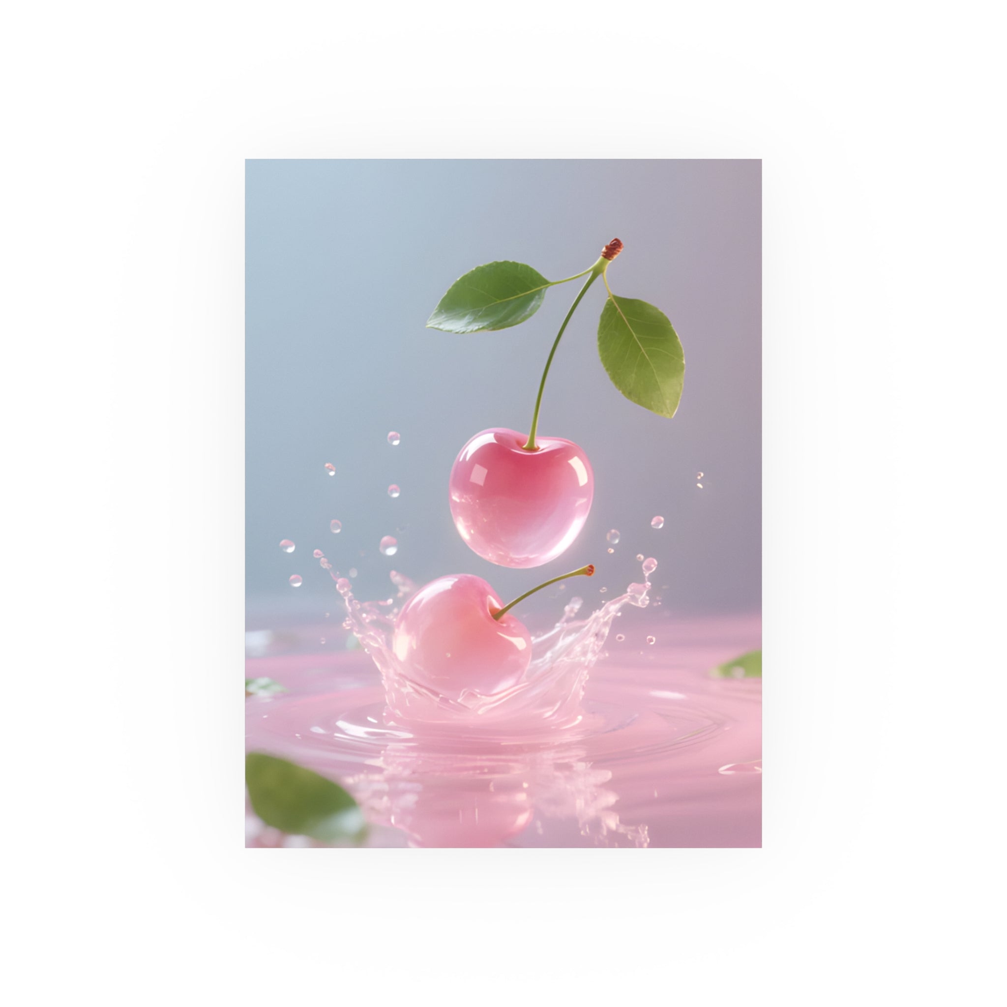 Pink Cherry Splash Art Poster — Satin or Archival Matte Wall Print