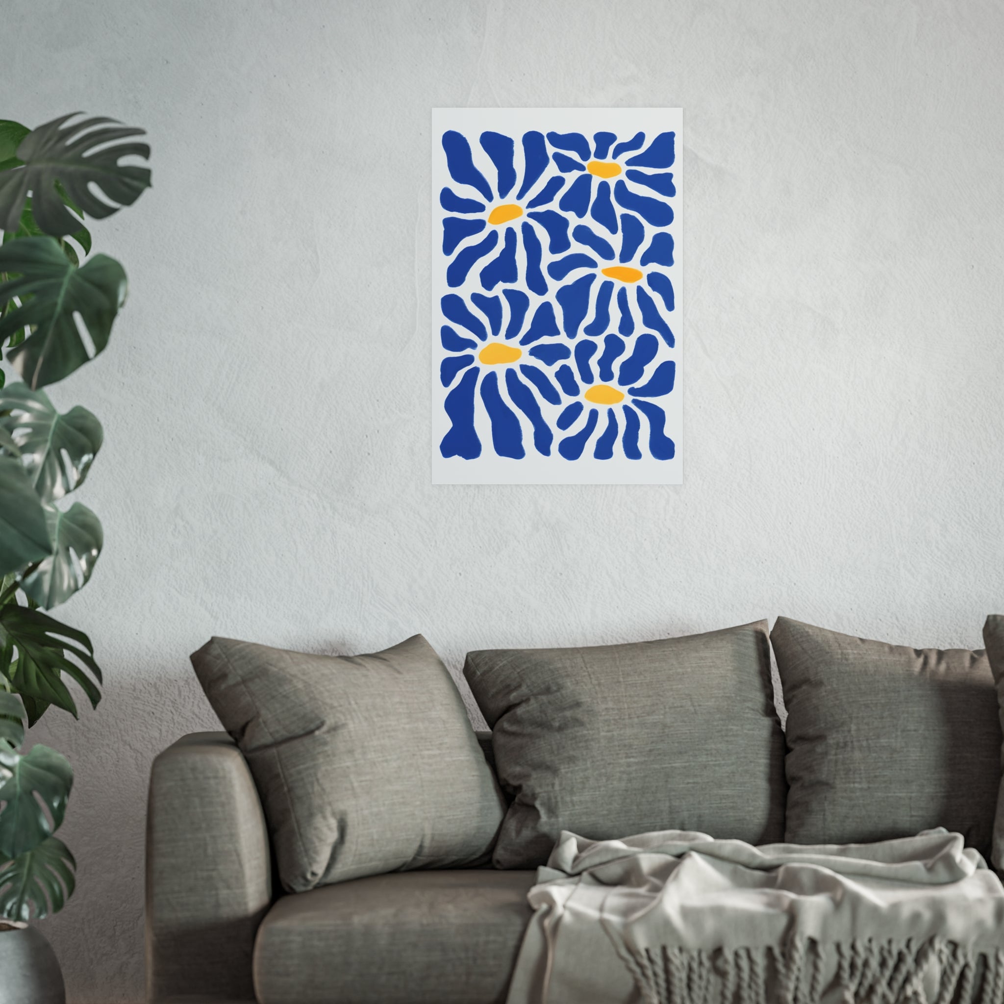 Bold Abstract Blue Daisy Botanical Floral Print