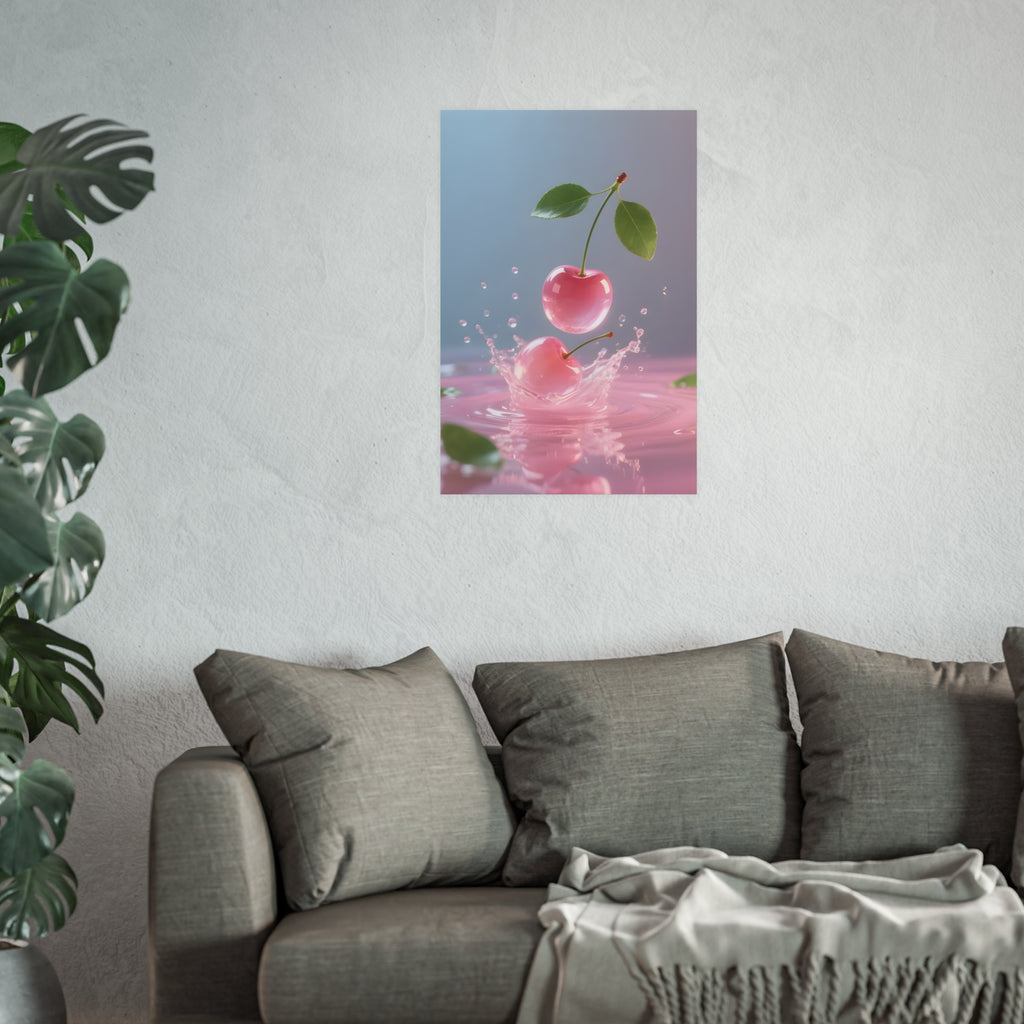 Pink Cherry Splash Art Poster — Satin or Archival Matte Wall Print