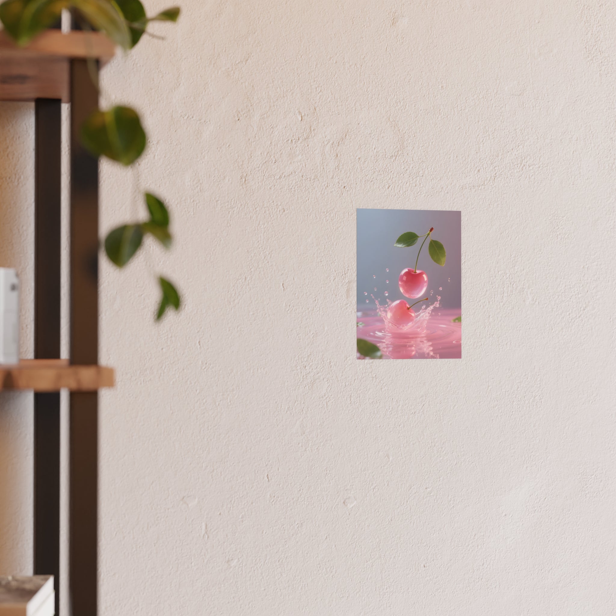 Pink Cherry Splash Art Poster — Satin or Archival Matte Wall Print