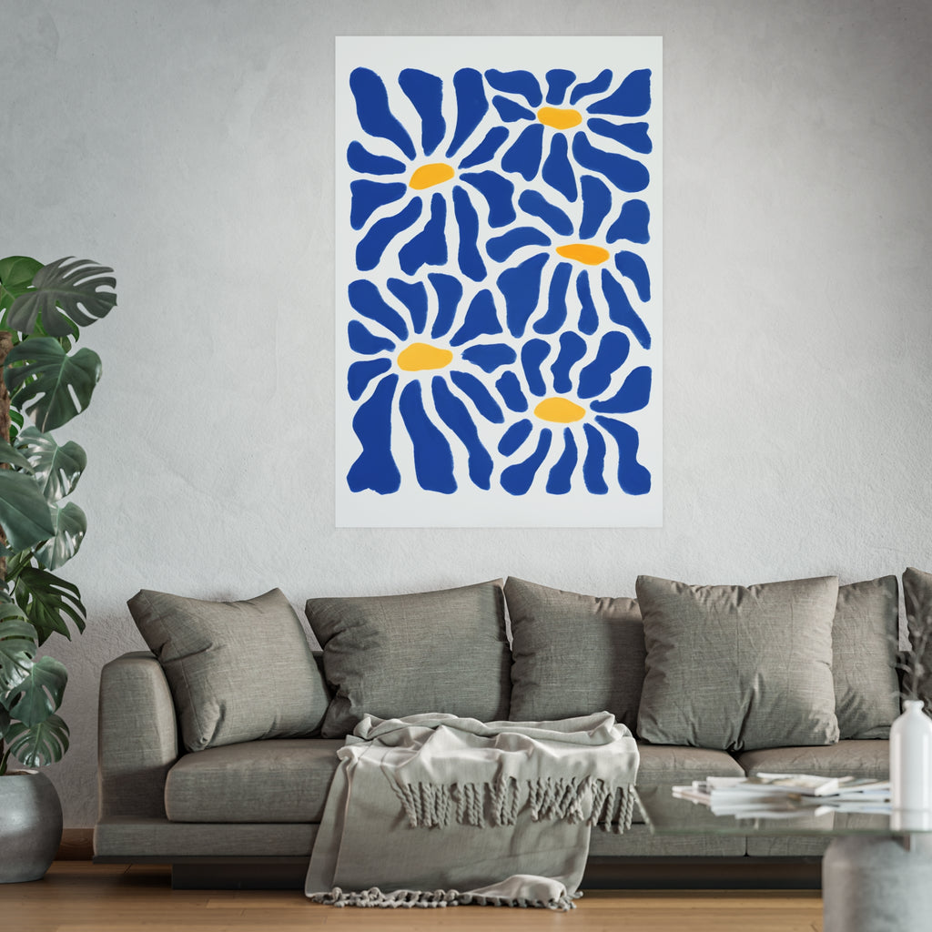 Bold Abstract Blue Daisy Botanical Floral Print