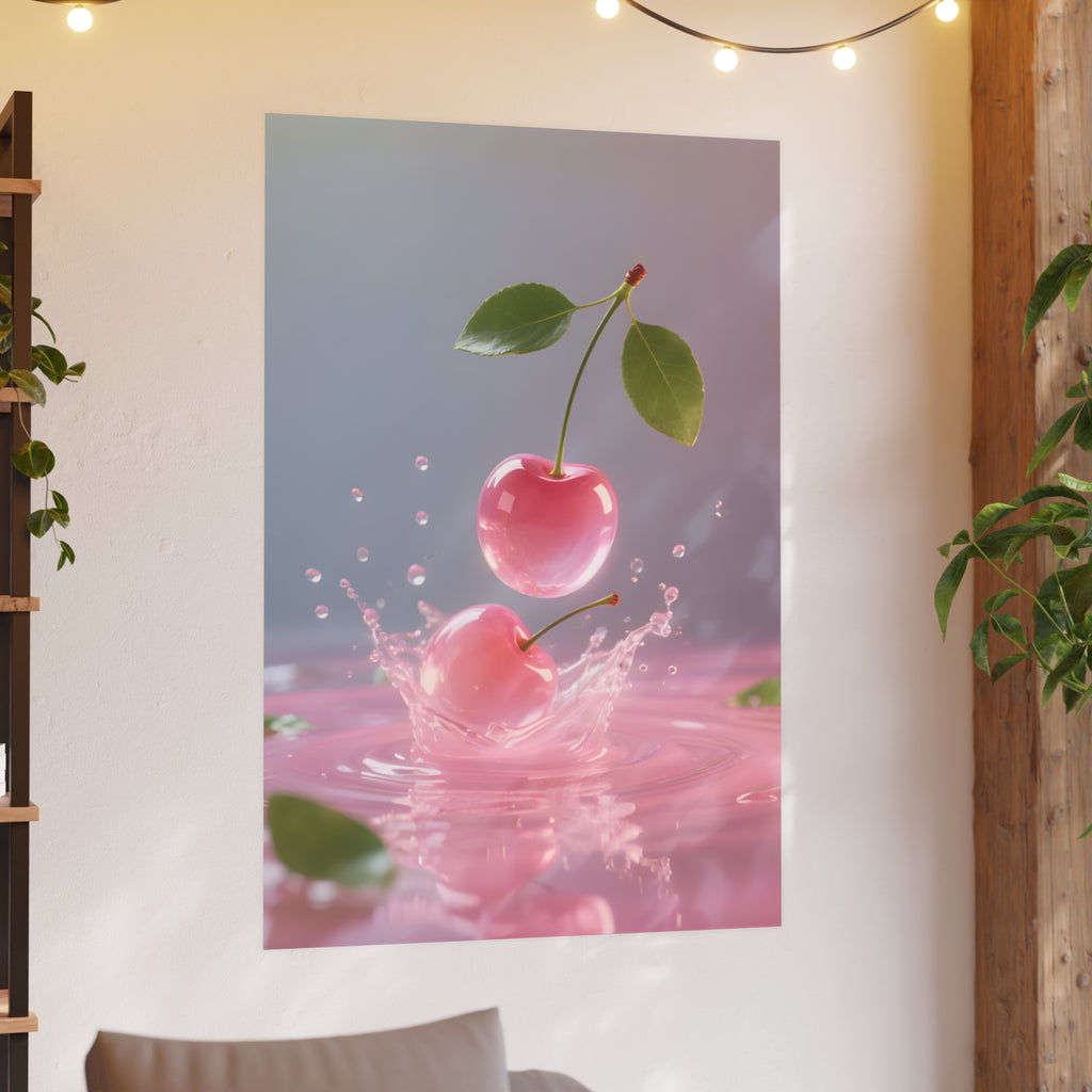 Pink Cherry Splash Art Poster — Satin or Archival Matte Wall Print
