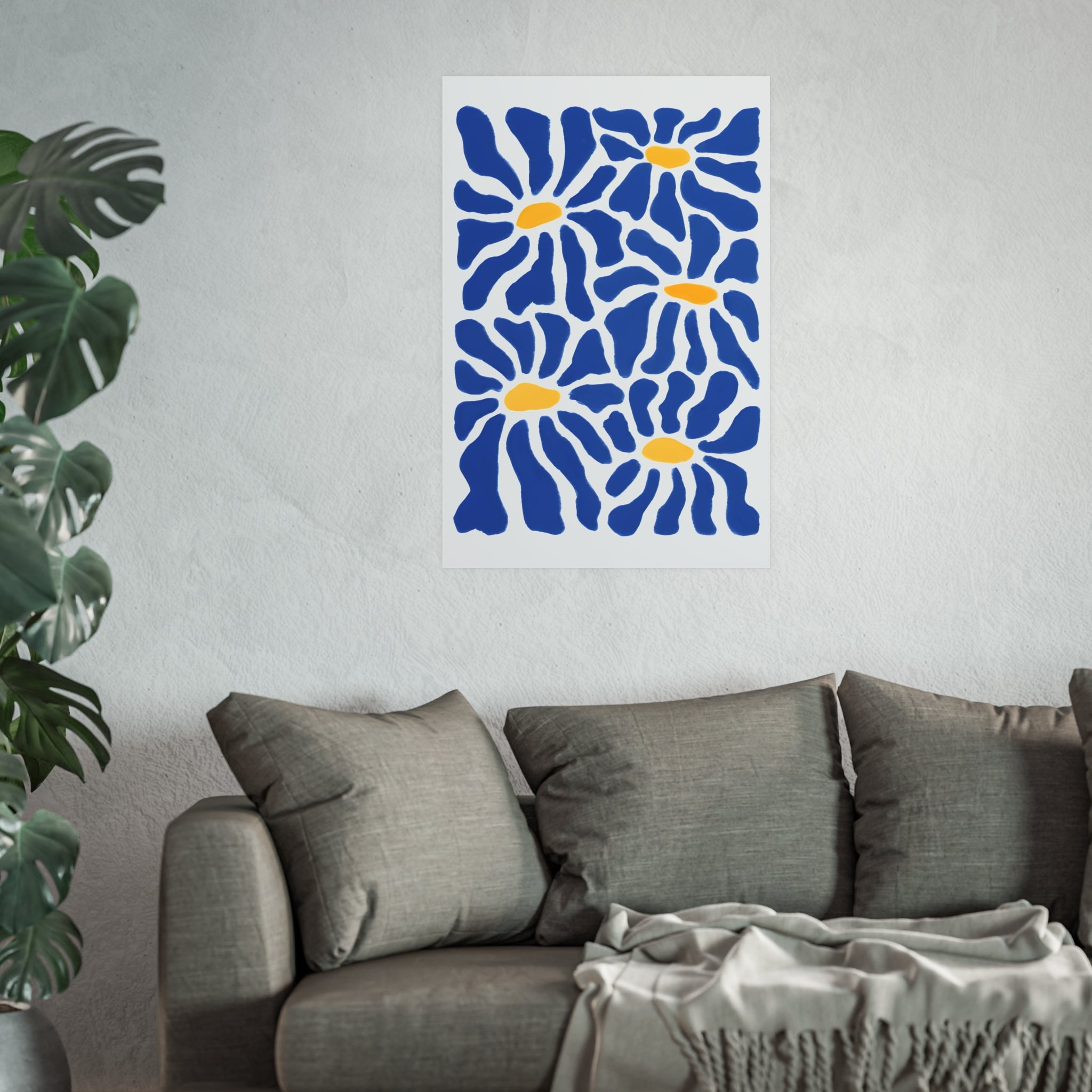 Bold Abstract Blue Daisy Botanical Floral Print