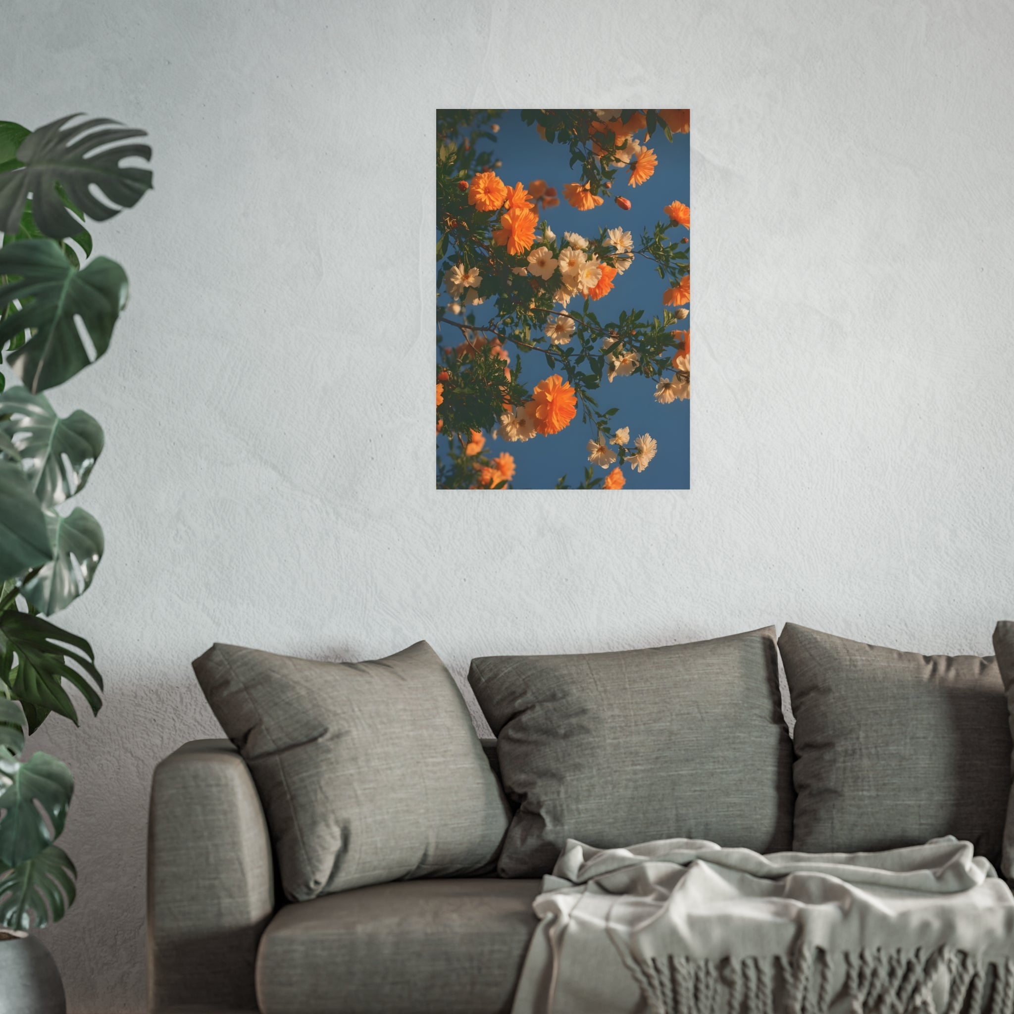 Orange & White Floral Sky Poster