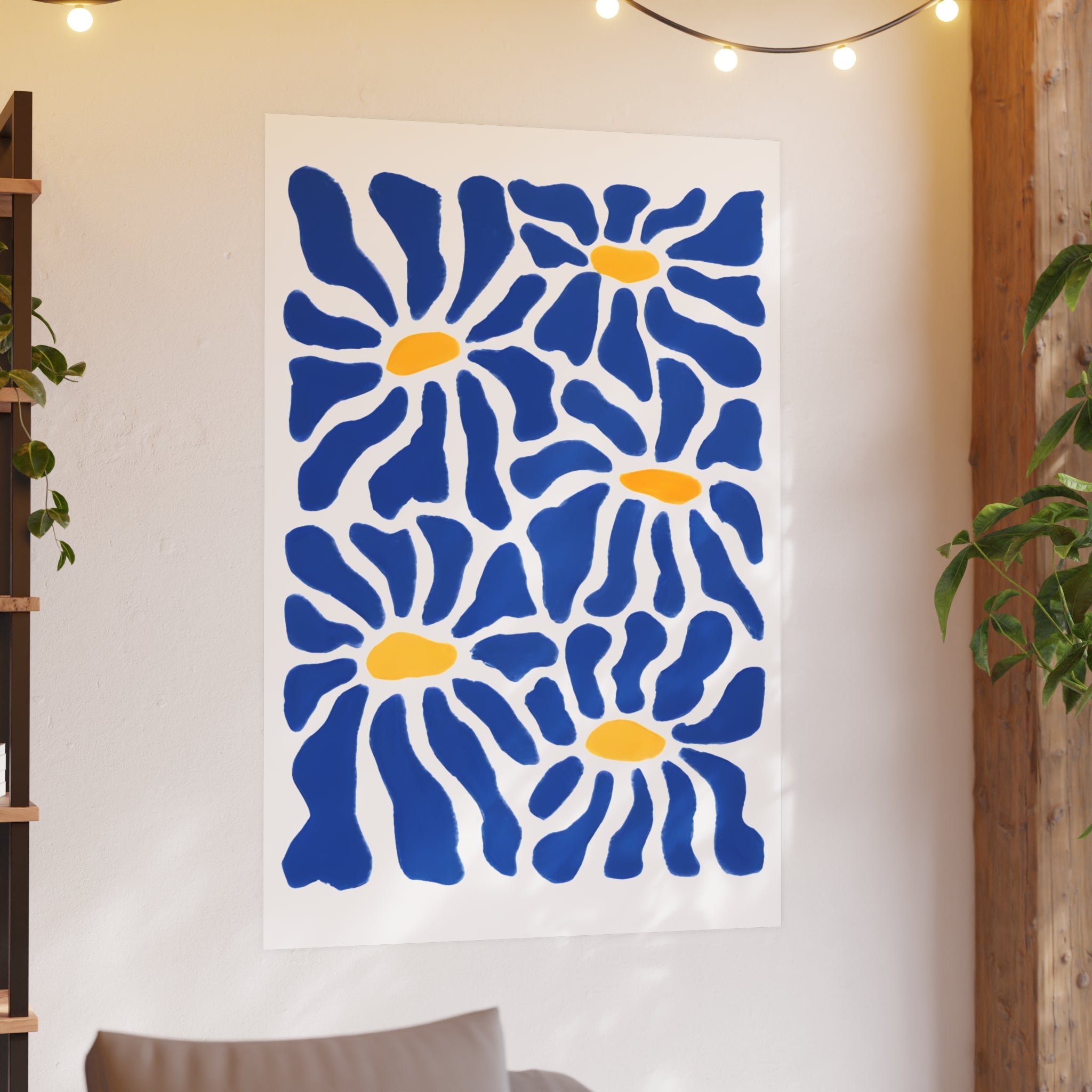 Bold Abstract Blue Daisy Botanical Floral Print