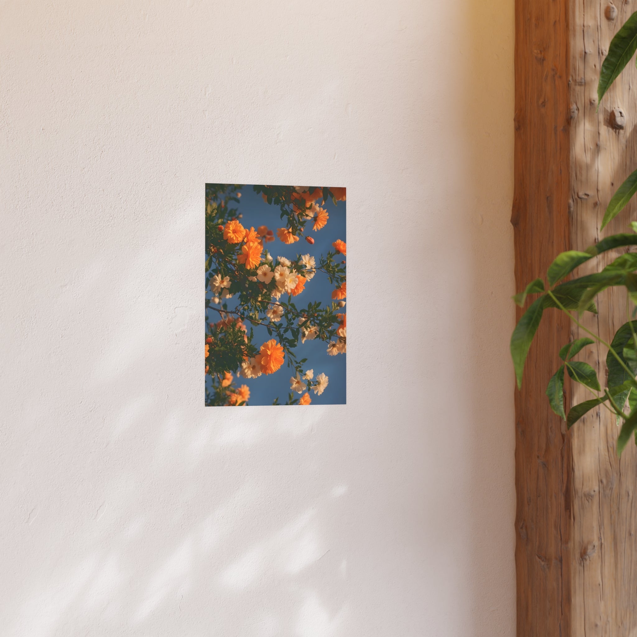 Orange & White Floral Sky Poster
