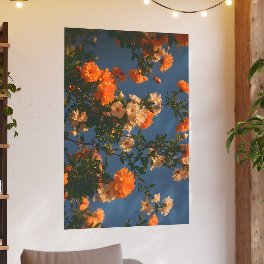 Orange & Cream Floral Sky Poster