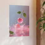 Pink Cherry Splash Art Poster — Satin or Archival Matte Wall Print