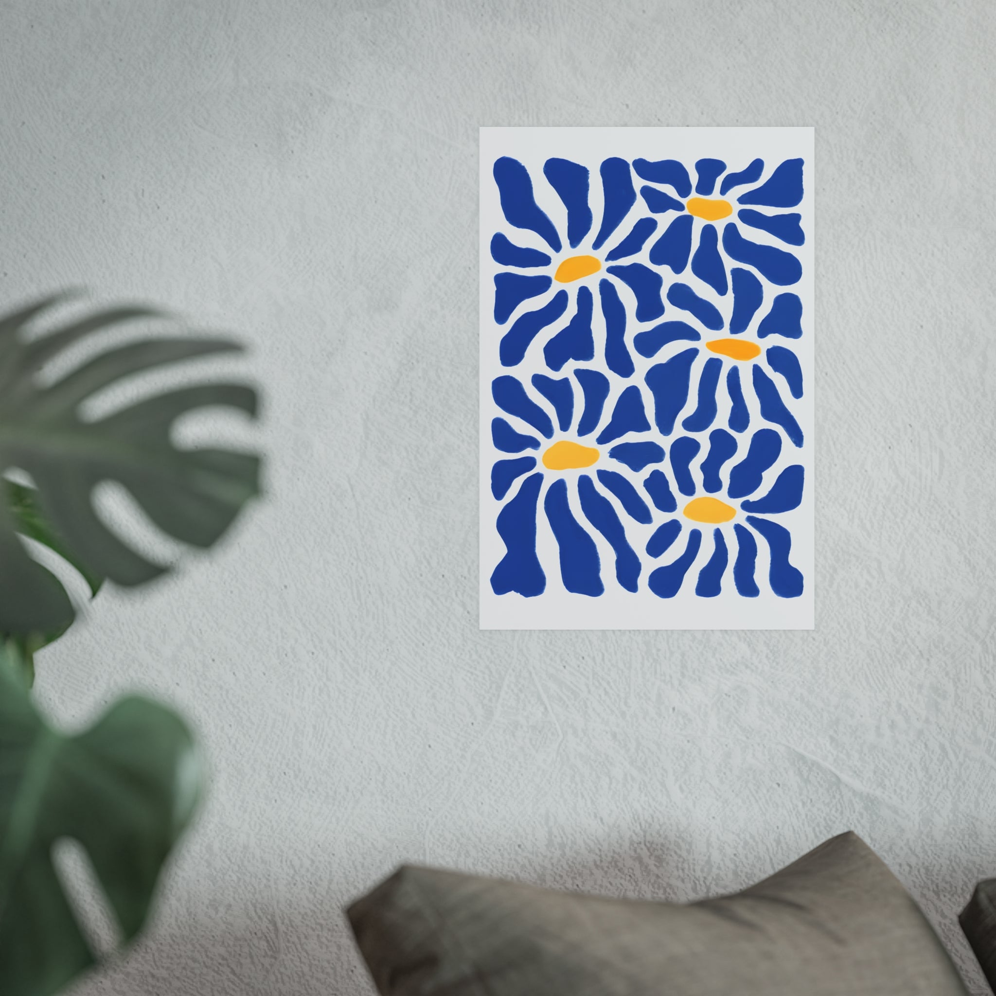 Bold Abstract Blue Daisy Botanical Floral Print