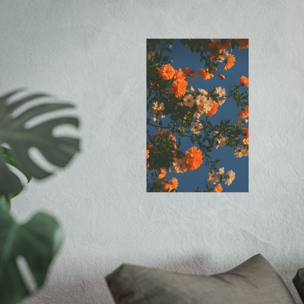 Orange & Cream Floral Sky Poster