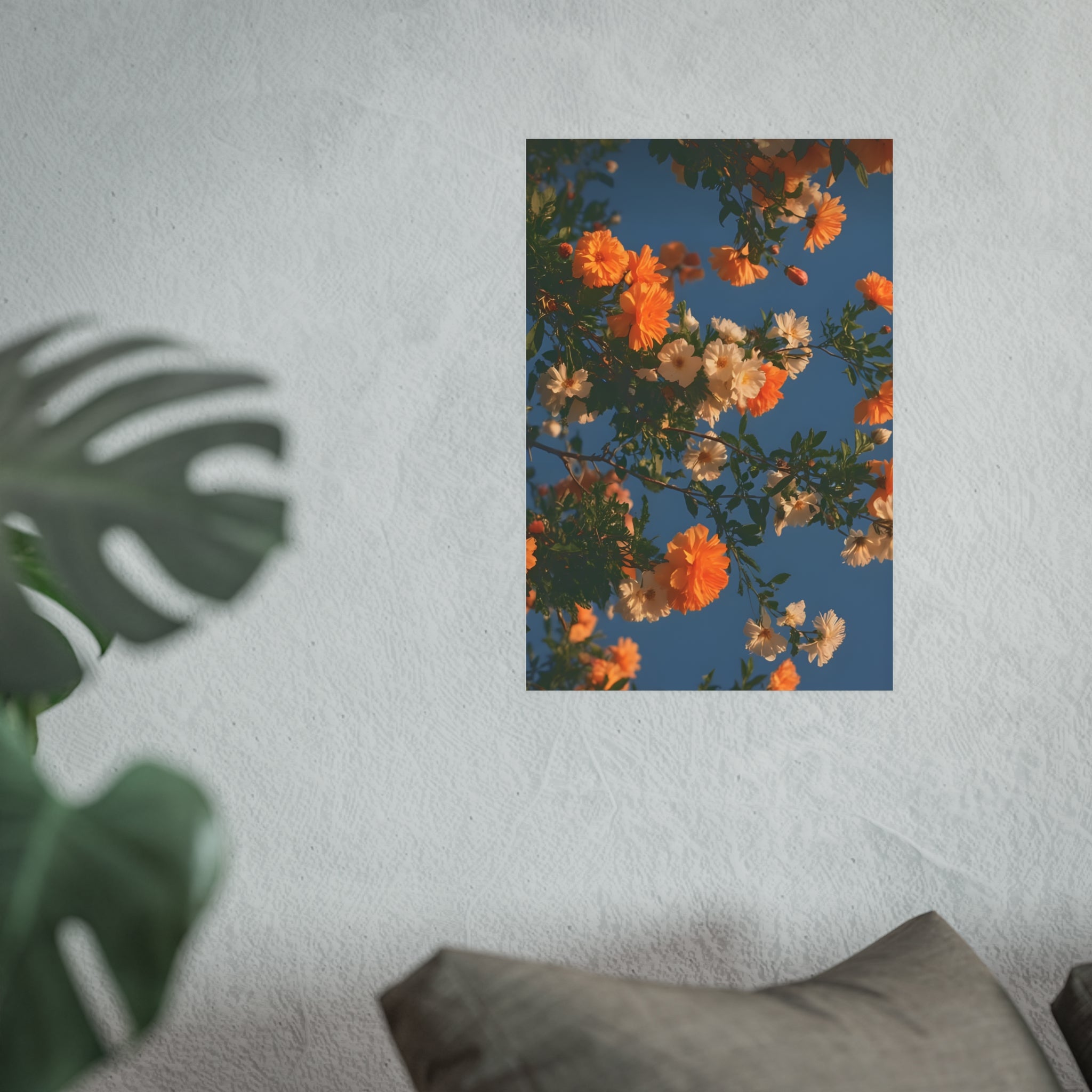 Orange & White Floral Sky Poster