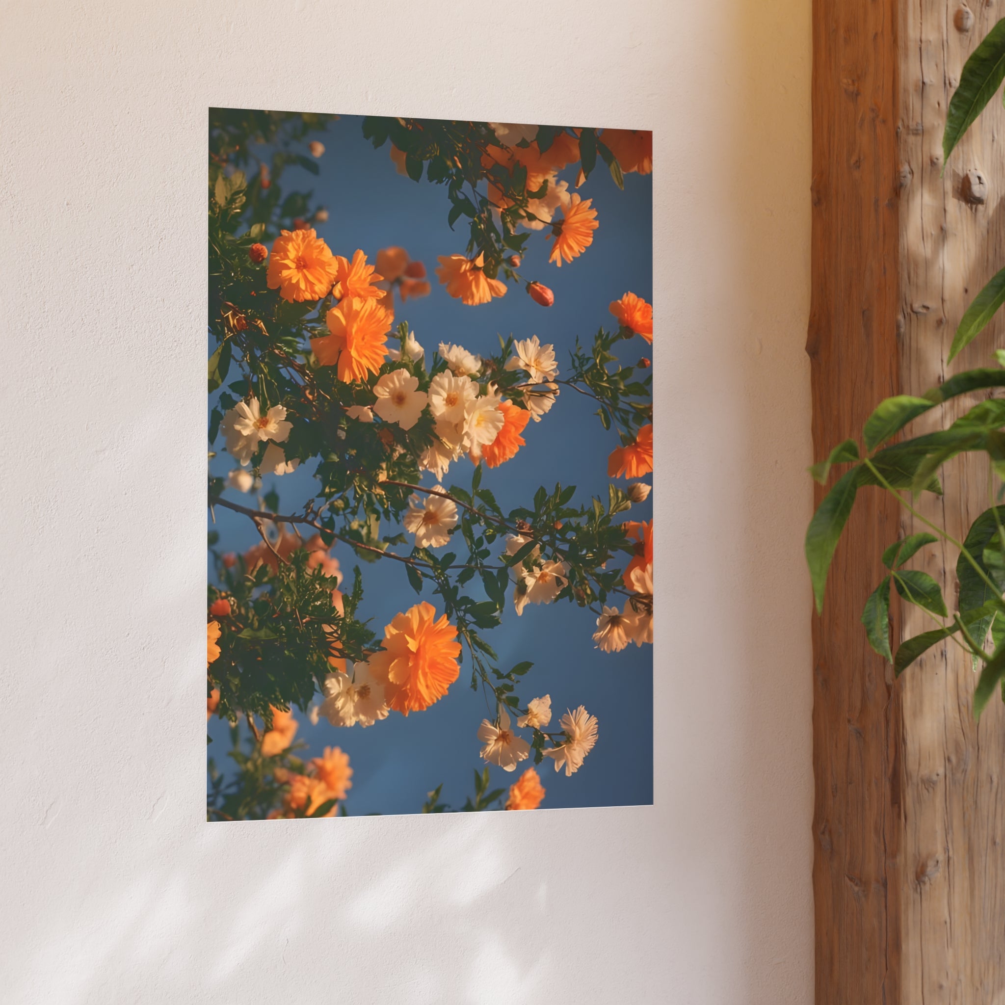 Orange & White Floral Sky Poster