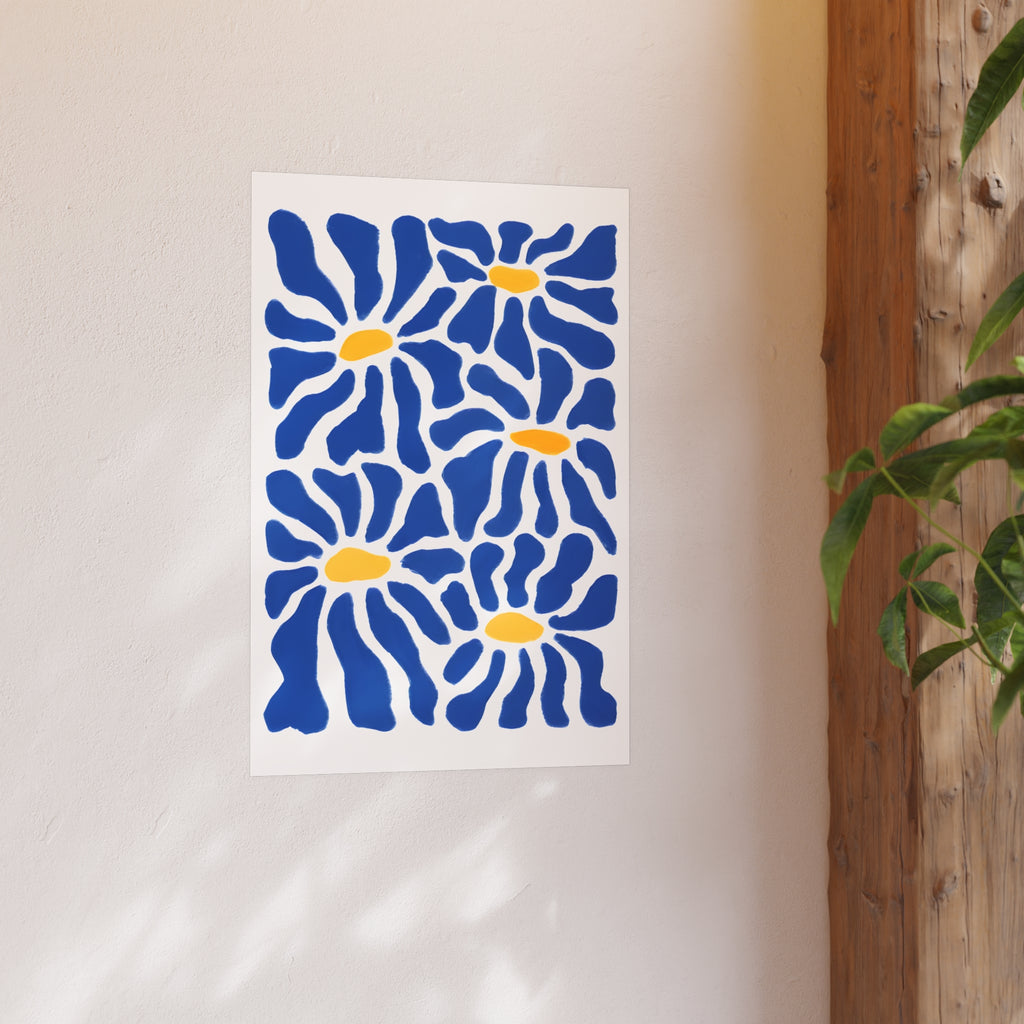Bold Abstract Blue Daisy Botanical Floral Print