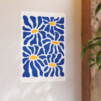 Bold Abstract Blue Daisy Botanical Floral Print